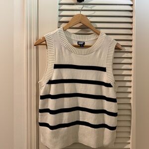 Lands' End Cream and Black Striped Sleeveless Top-sweater vest